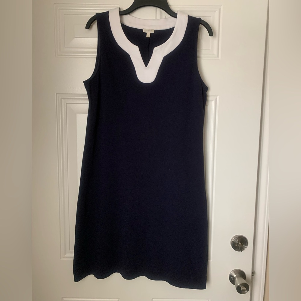 Talbots Classic Navy and White 100% Cotton Dress Size M